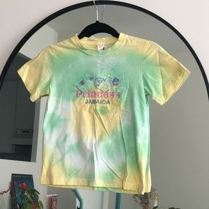 Yellow Green Tye Die Princess Jamaica Embroidered Baby Tee